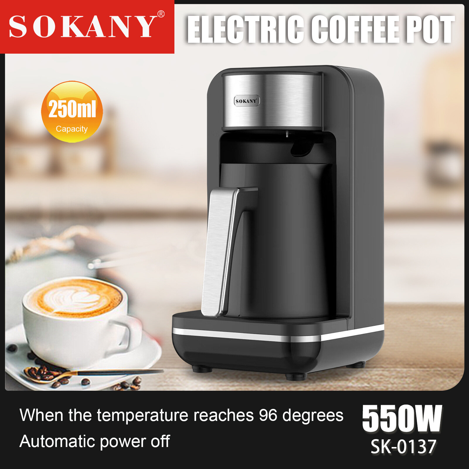 SOKANY 0137 Koffiepot Koffiezetapparaat voor warme koffie Thuis Kantoor Koffiemachine met beker