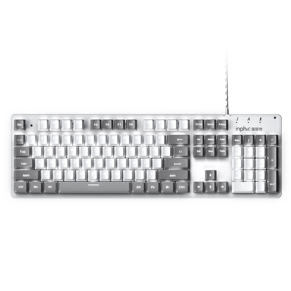 

INPHIC V960 Mechanical Keyboard USB Wired 104 Keys Mix-Color Blue Switch Macro Programming Dreamy White Backlit Gaming K