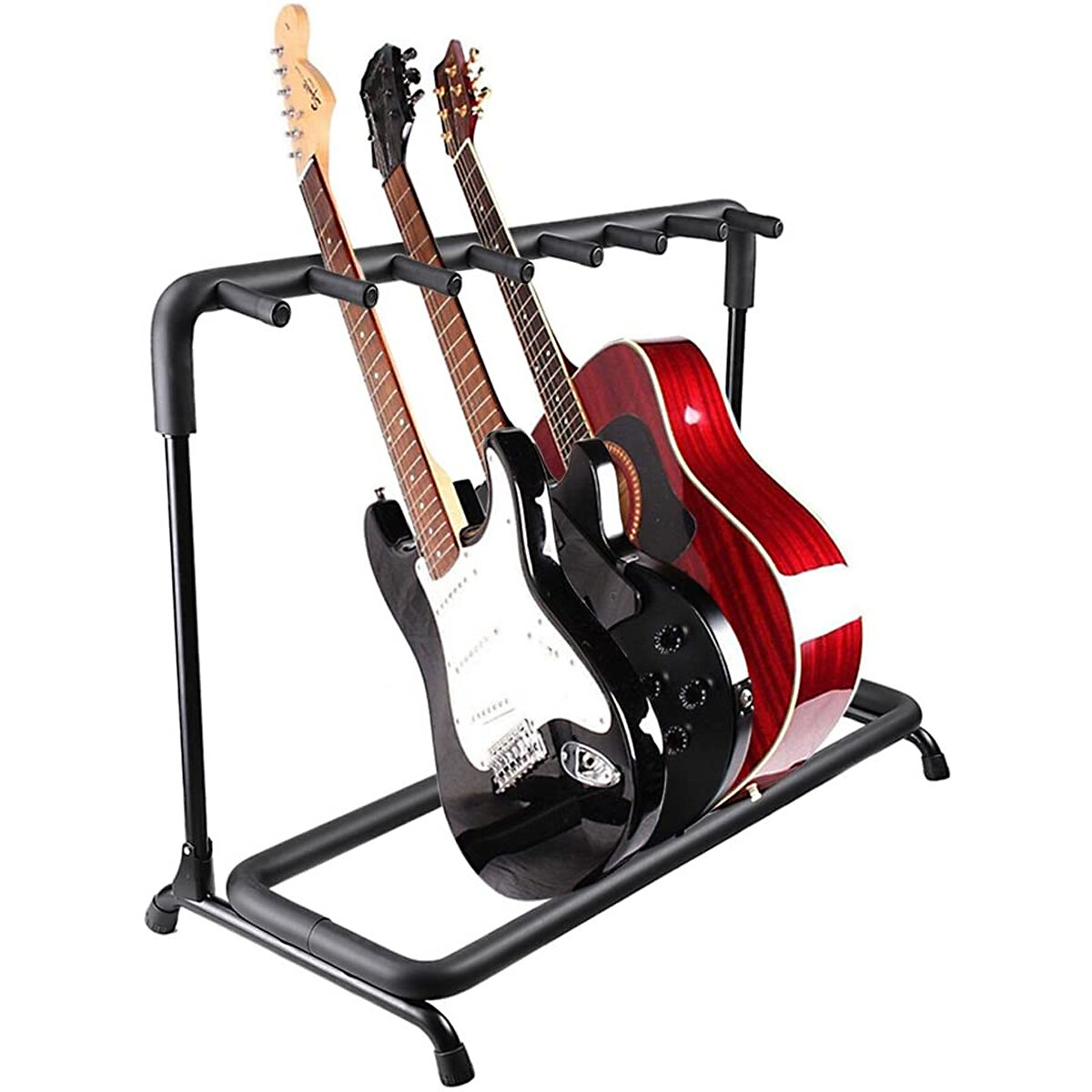 Multi Guitar Stand 7 Holder Foldable Universal Display Rack - Portable Black Guitar Holder for Classical Acoustic, Elect