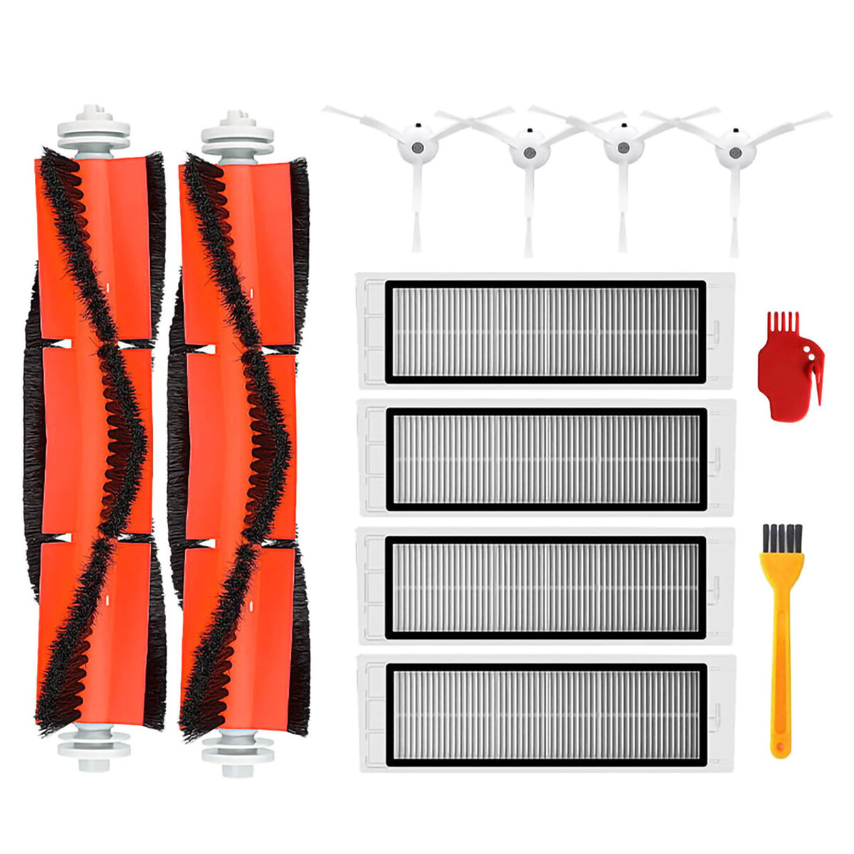 12pcs Replacements for Xiaomi Roborock Vacuum Cleaner Parts Accessories Main Brushes*2 Side Brushes*4 HEPA Filters*4 Yel