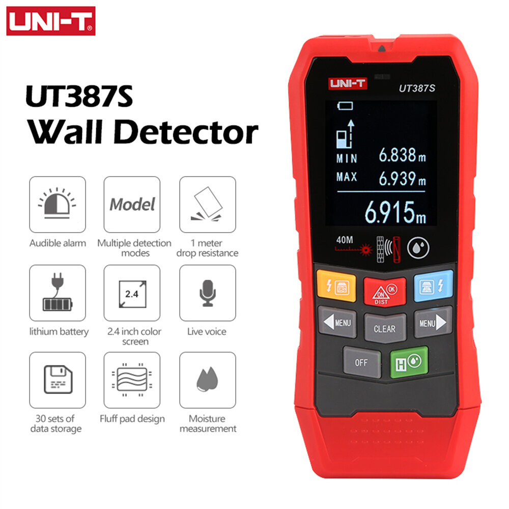 UNI-T muurscanner UT387E UT387S UT387LM 4-in-1 metaaldetector houtstud-finder wisselstroomspanningskabels dieptemeter