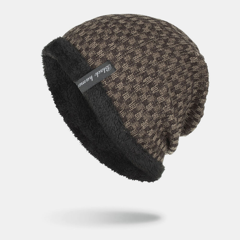 

Men Winter Plus Velvet Contrast Striped Pattern Outdoor Knitted Warm Beanie Hat Toque Hat