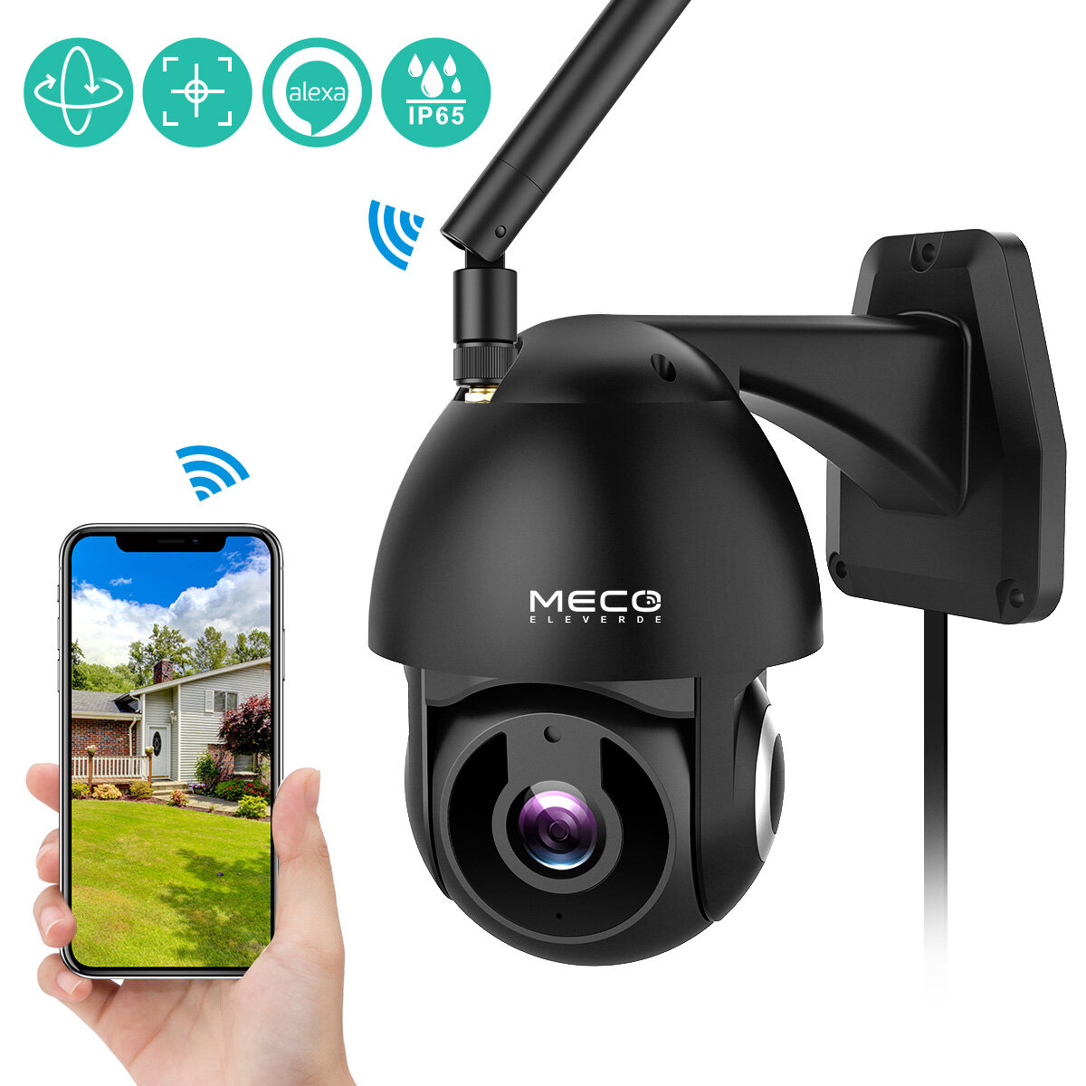 MECO 1080P Pan/Tilt/8X Zoom Security Camera Two Way Audio AI Humanoid Detection Cloud Storage Waterproof WiFi IP Camera