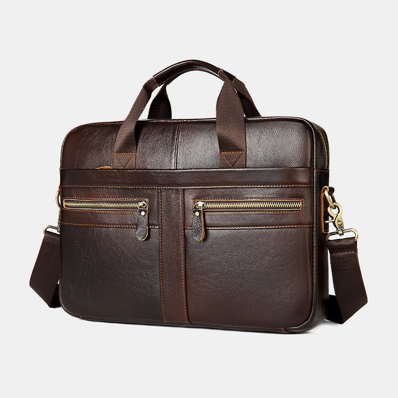 Men Genuine Leather Multi-pocket 14 Inch Laptop Bag Briefcase Business Handbag Crossbody Bag
