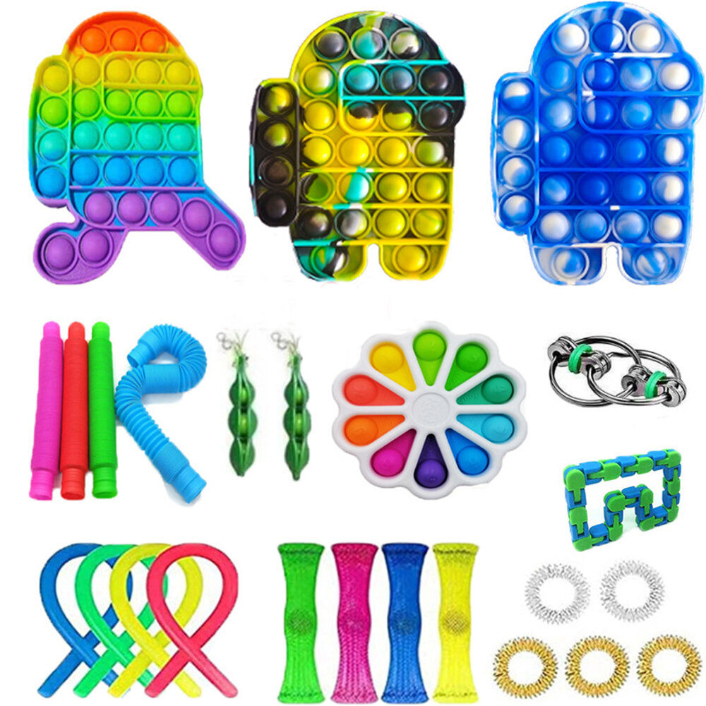 25pcspack Bubble Sensory Toys Set Decompression Artifact Autism Anxiety Stress Relief Fidget Educational Puzzle Toys fo