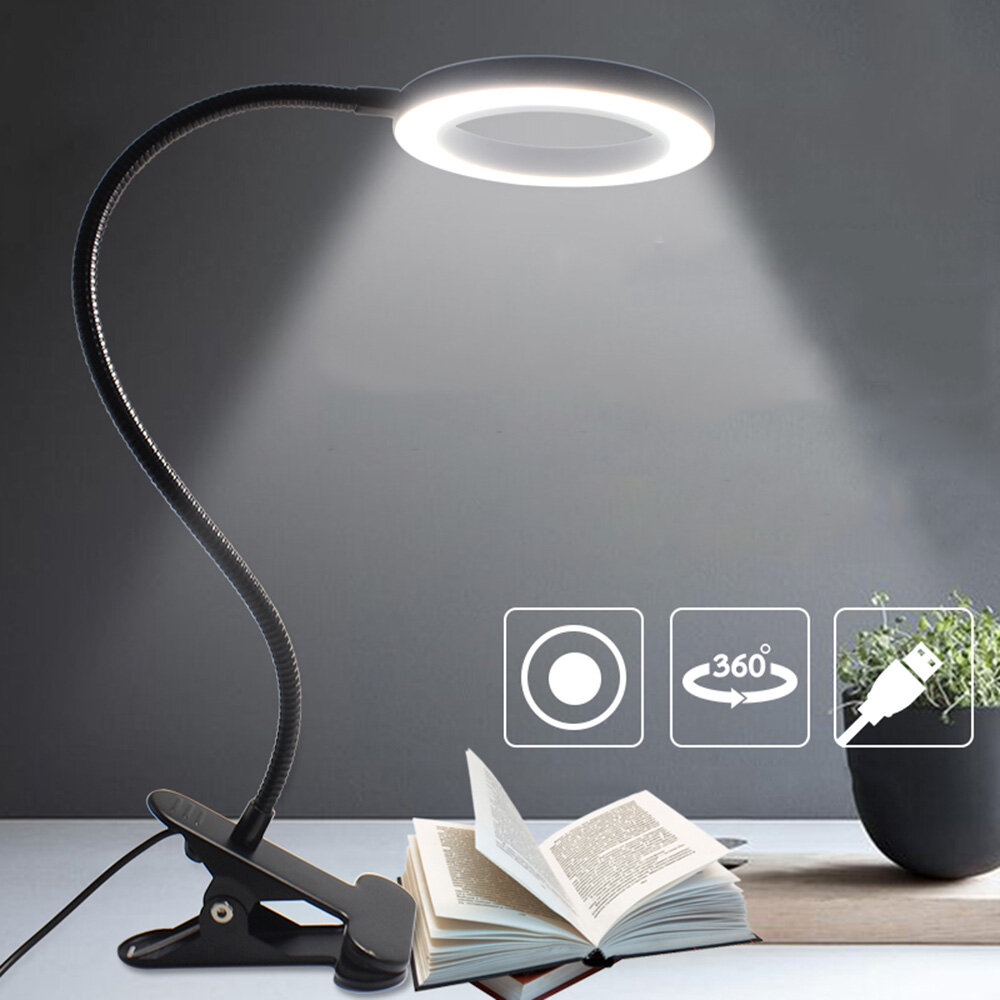 

ZEROUNO LED Book Lamp Clip Reading Light USB Power Black Flexible Hose Table Desk Headboard Home Study Dimmable Bright 5