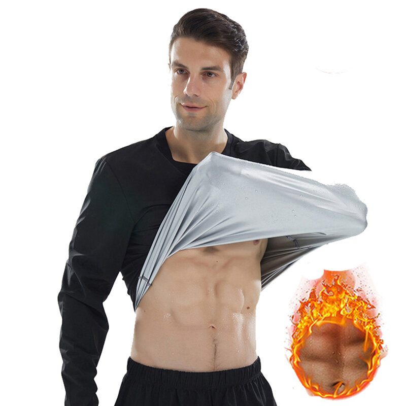 TENGOO Men's Sweat Sauna Hooded Jacket Stretch Breathable Sweat Absorbing Zip Up Sportswear Coat for Losing Weight Fitne