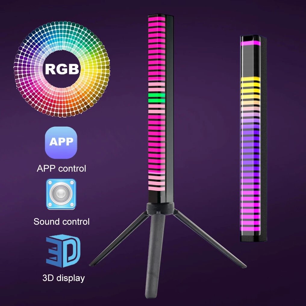 Sound Control 3D Display Pickup Rhythm Light RGB Musica Ambiente LED Night Light Bar Controllo APP Atmosfera per auto Co
