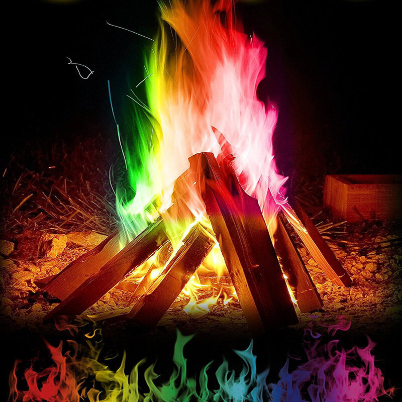 焚き火、キャンプファイヤー、暖炉用の25gの神秘的な火色の魔法の炎、火薬のトリック、おもちゃ