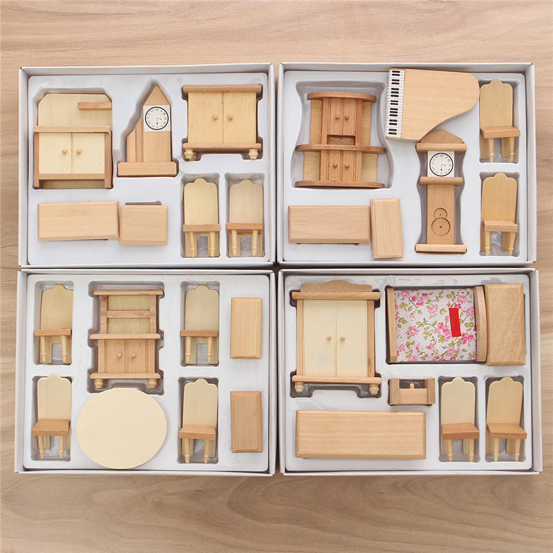 Nieuwe 29 stuks 1:24 Scale Dollhouse Miniatuur Onbeschilderd Houten Meubels Model Suite