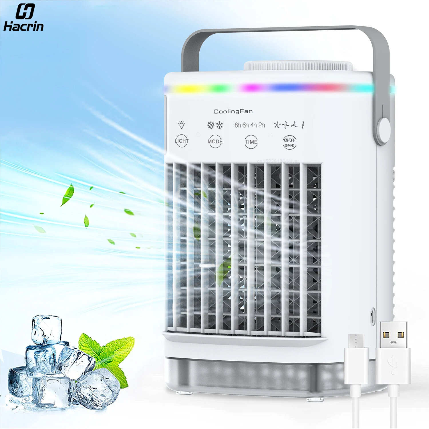 

Mini Air Conditioner 700ml High-Capacity USB Cooling Fan with Four-Speed Wind Setting Mood Lighting and Natural Wind Mod