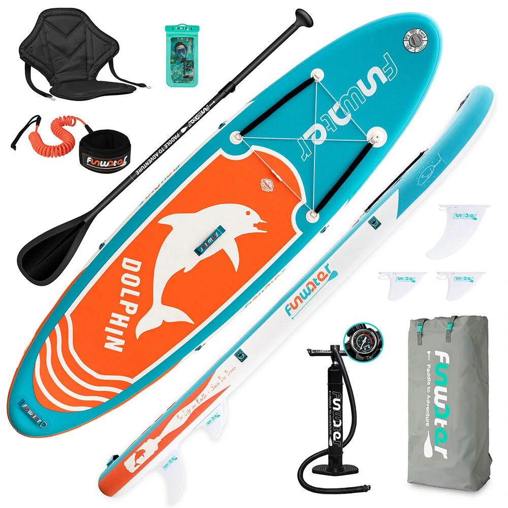 FUNWATER SUPFW08A Inflatable Paddle Board Set Maximum Load 150KG Stand Up Portable Surfboard Pulp Board 330*84*15CM With Backpack Chair Waterproof Phonecase Air Pump