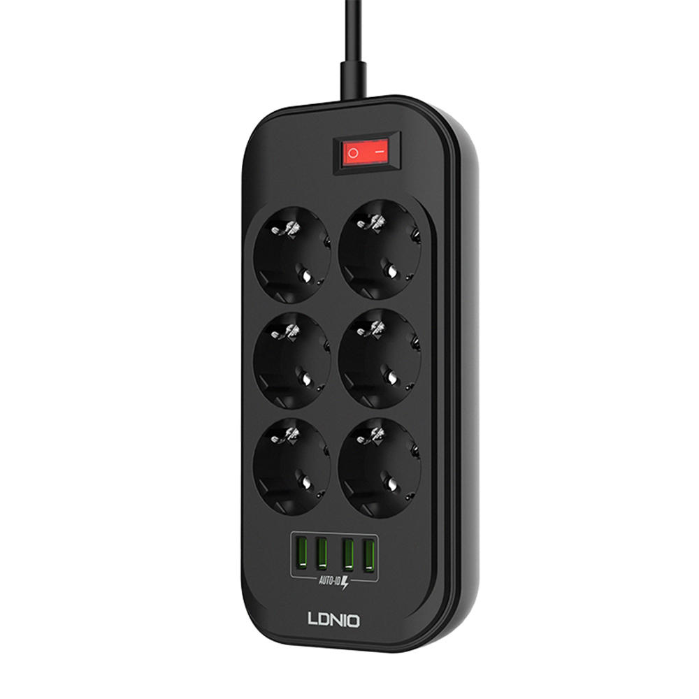 LDNIO2500Wホームアウトレット6EUプラグ電源タップスイッチ4ポートUSB充電器