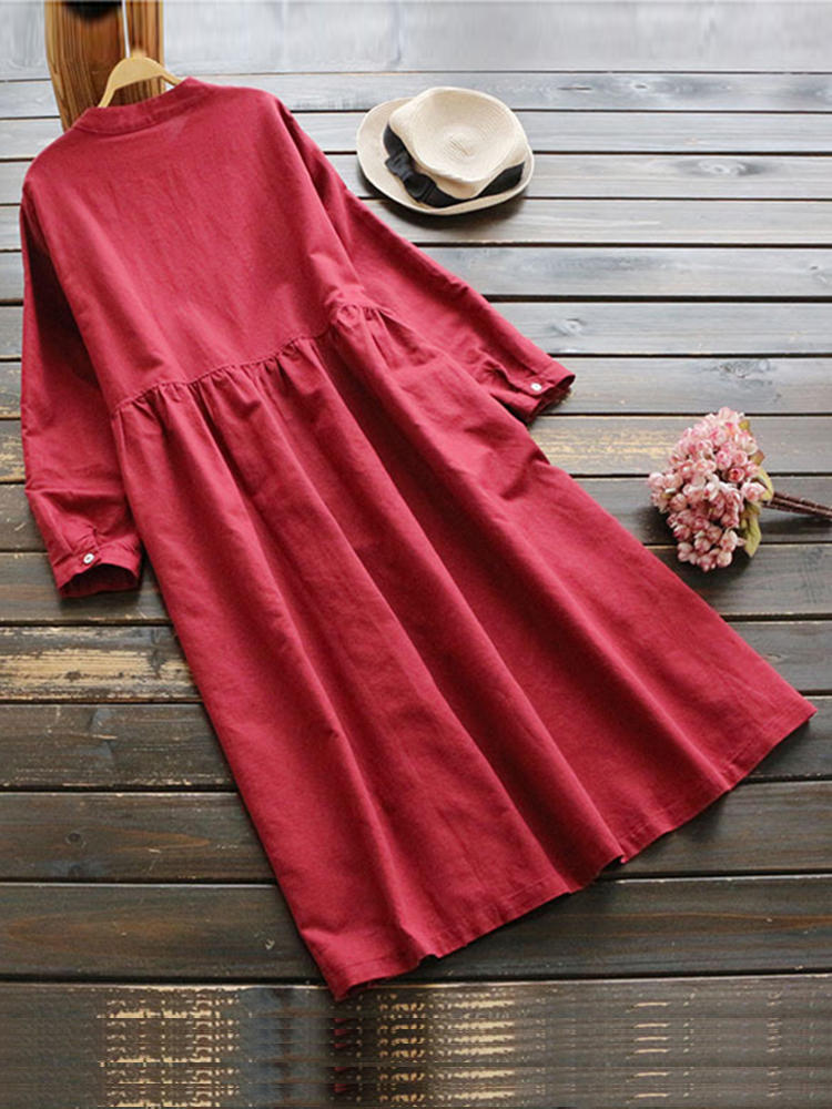 vintage women cotton long sleeve dress at Banggood