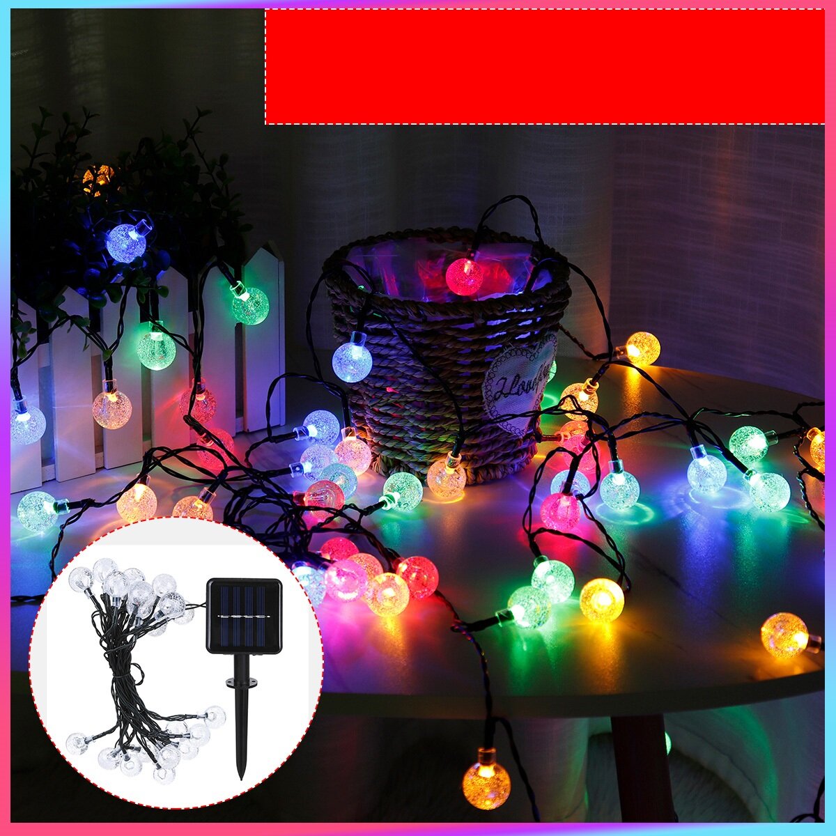 5/7/12m LED Solar Outdoor Waterproof Lamp 2.3cm Diameter Ball Shape Christmas Light String Balcony Garden Decoration Lig