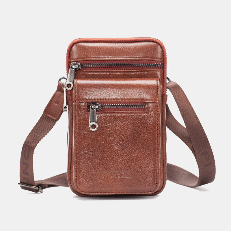 

Men Genuine Leather Cowhide Multi-carry Retro 7.2 Inch Phone Crossbody Bag Hanging Belt Bag Waist Bag