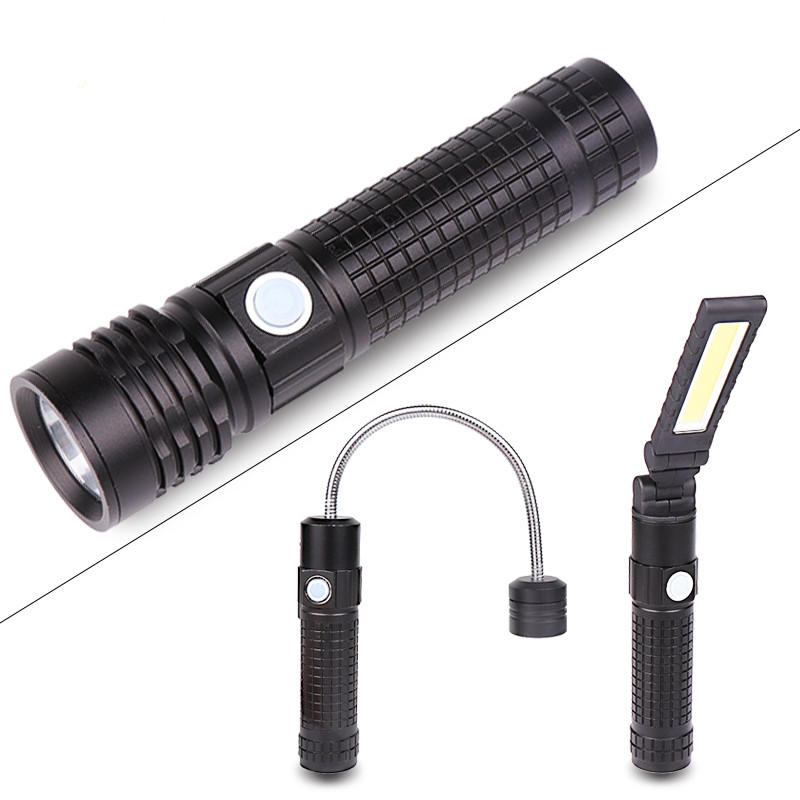 

XANES® 5001 3 in 1 T6+COB+XPE LED 3 Modes Detachable Head Flashlight USB Rechargeable Magnet Tail Work Light Set