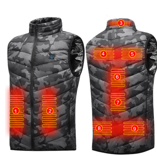 Unisex Camouflage 3-Gears Heated Jackets USB Electric Thermal Clothing 9 Places Heating Winter Warm Vest Outdoor Heat Coat Clothing