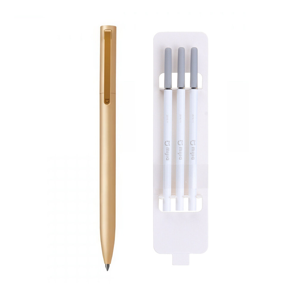 

Original Xiaomi Mijia Gel Pen Smooth 0.5mm Writing Point Sign Pen Gold Mental with 3Pcs Black Ink Refill