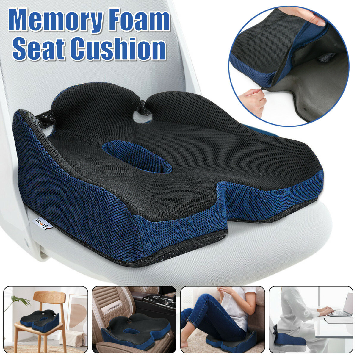 ESSORT Seat Cushion Ergonomic Memory Foam Seat Cushion Washable Comfort Seat Cushion