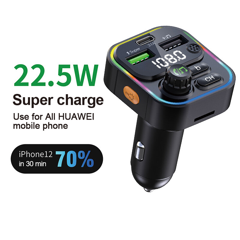 Bakeey 22.5W 2 Usb-As +PD Port FM Bluetooth Transmitter Fast Charging Car Charger Wireless Handsfree