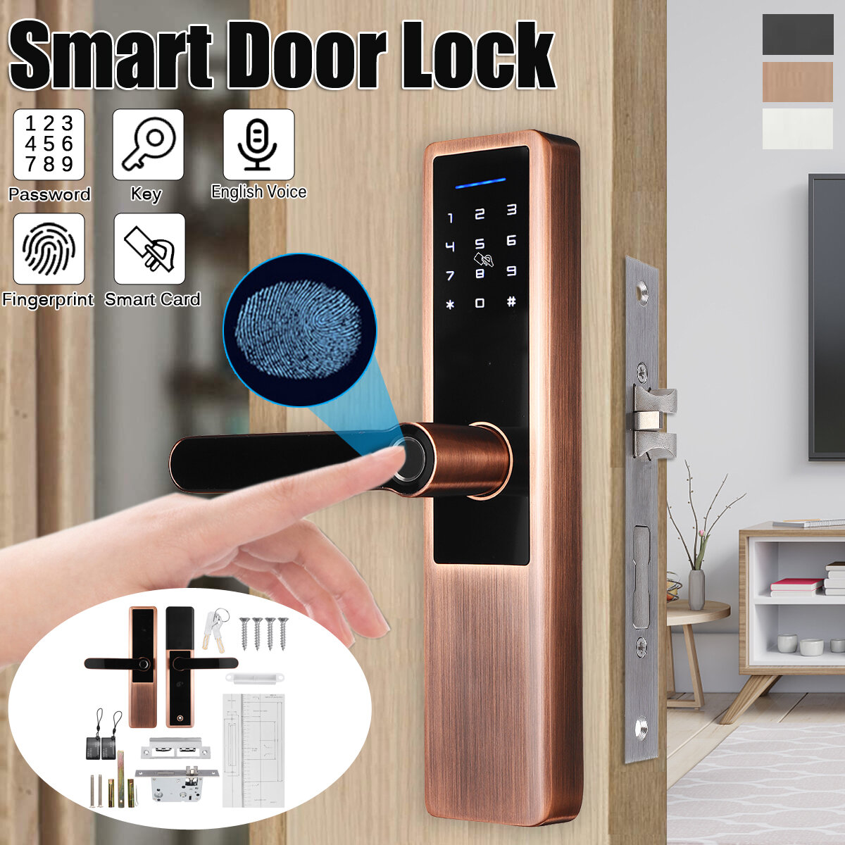 5V Aluminum Alloy Electronic Fingerprint Lock Smart Lock Door Lock Bedroom Anti-theft Door Lock Password Lock, Banggood  - buy with discount