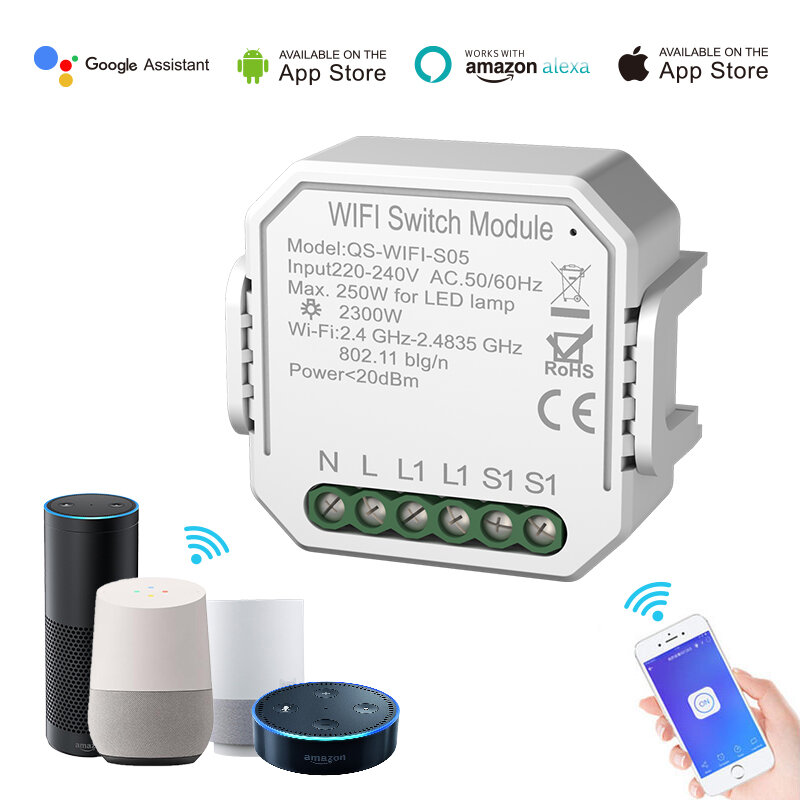 2300 W WIFI Smart Switch Geen hub vereist Timer Relay Switch Module Draadloze app Afstandsbediening Spraakbesturing Werkt met Amazon Alexa & Google Assistant