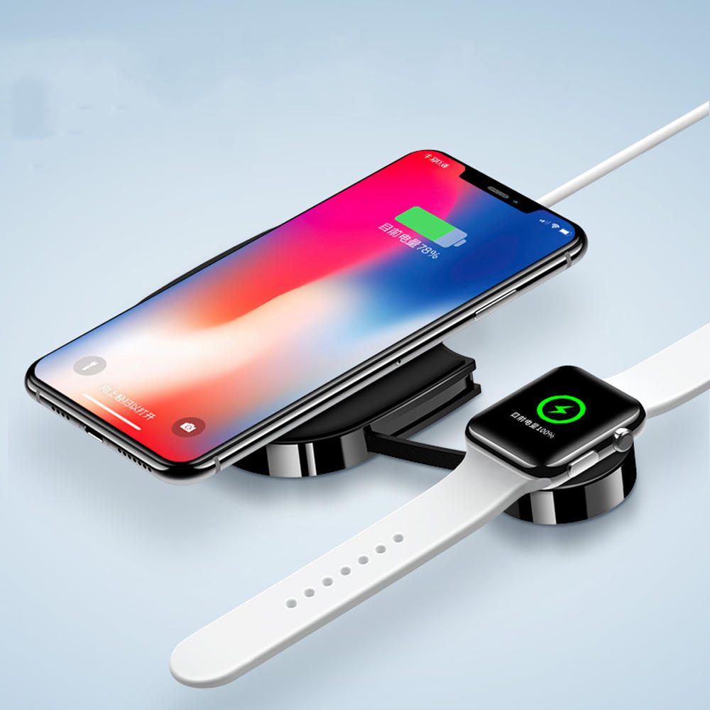 USAMS 10W 2 in 1 Fast Charging Wireless Charger Pad For iPhone X XR Max Apple Watch AirPod 2 Mi8 Mi9 S10