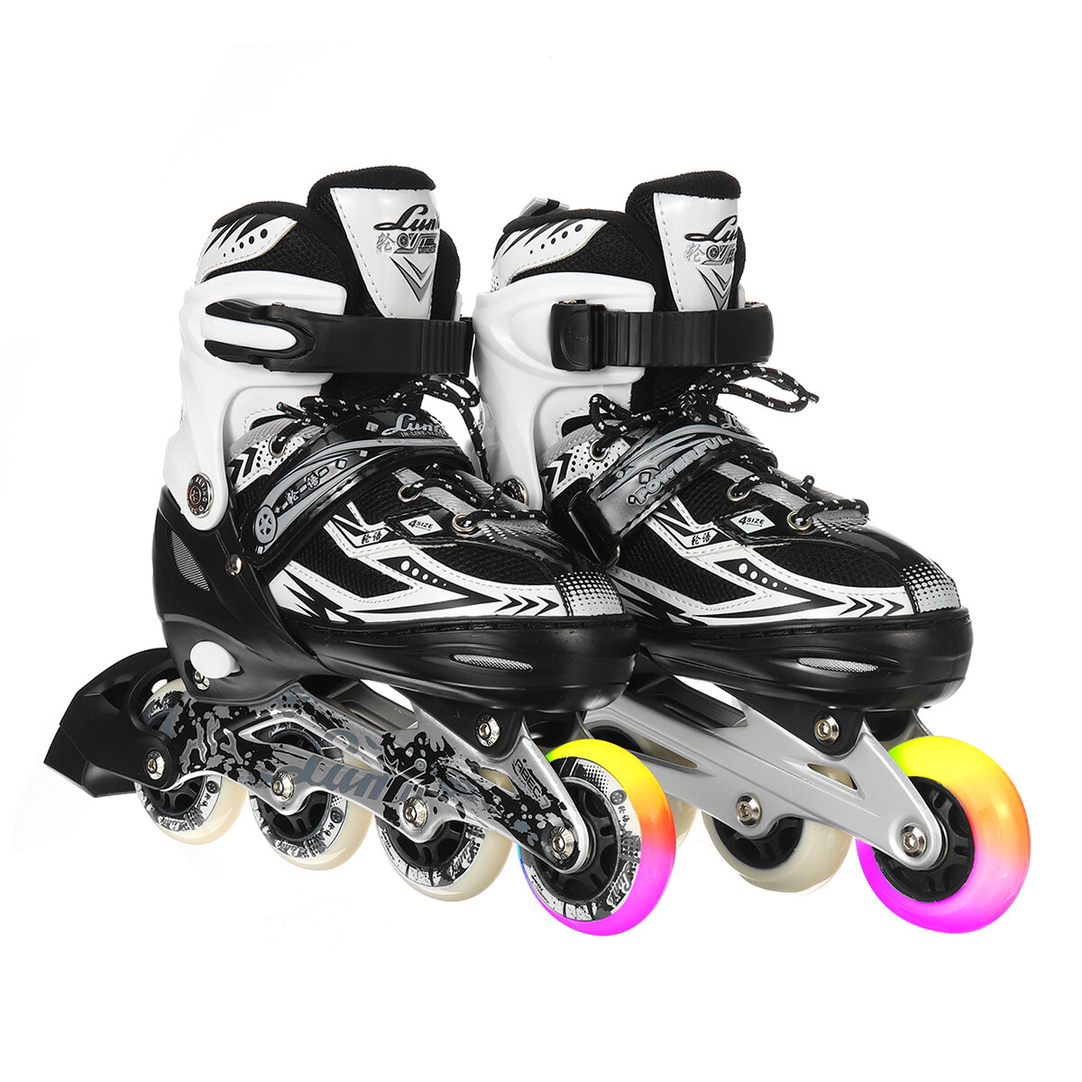 أحذية تزلج مضمنة مضيئة للأطفال البالغين ، زلاجات دوارة للمبتدئين 4 تروس قابلة للتعديل ، أحذية تزلج قابلة للتنفس مع عجلات
