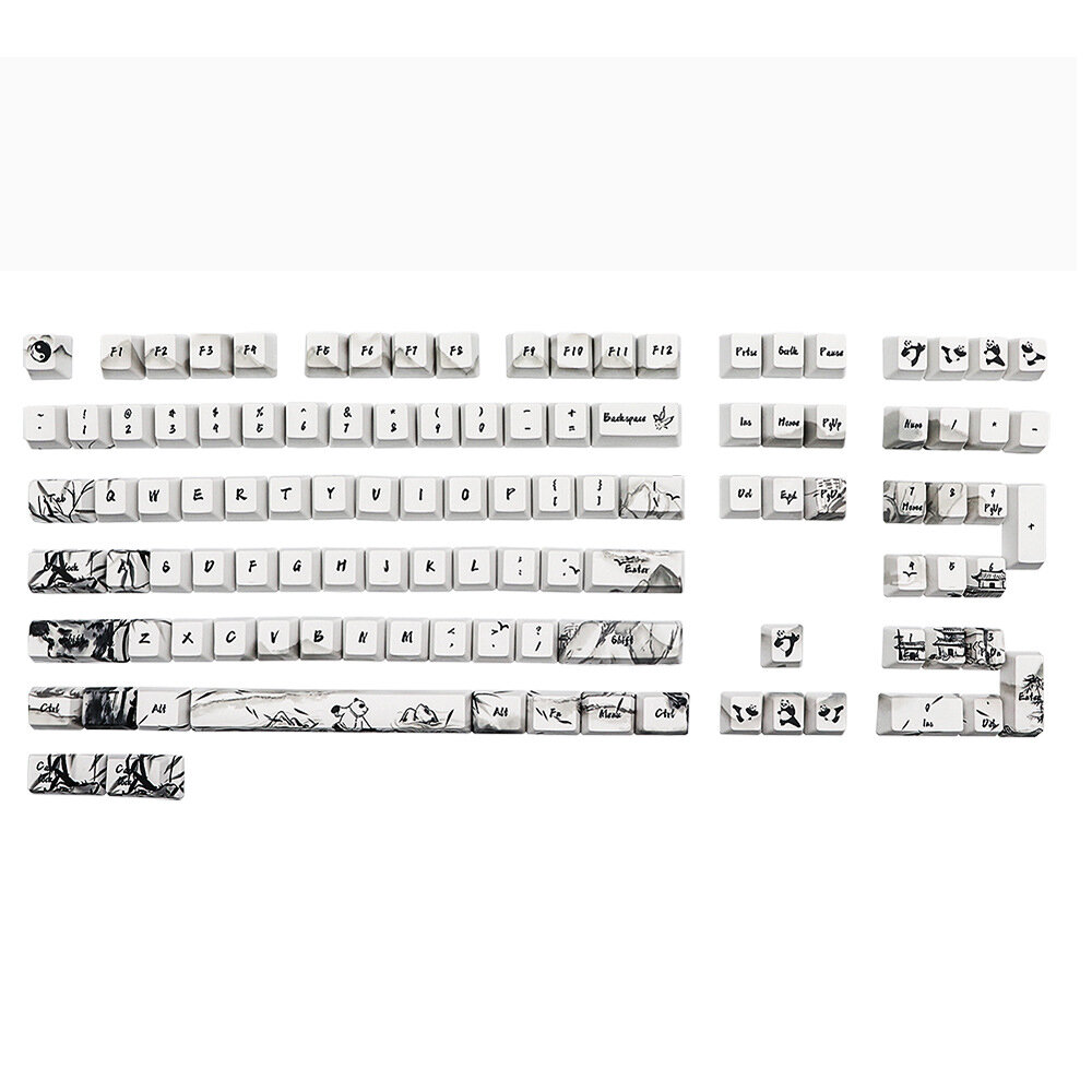 JSJT 110 Keys Ink Panda Keycap Set OEM Profile PBT Five-Sided Sublimation Custom Keycaps for Mechanical Keyboard