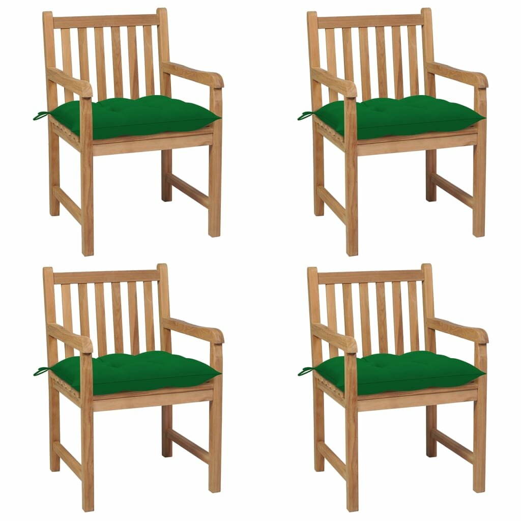VidaXL Garden Chairs 4 pcs with Green Cushions Solid Teak Wood
