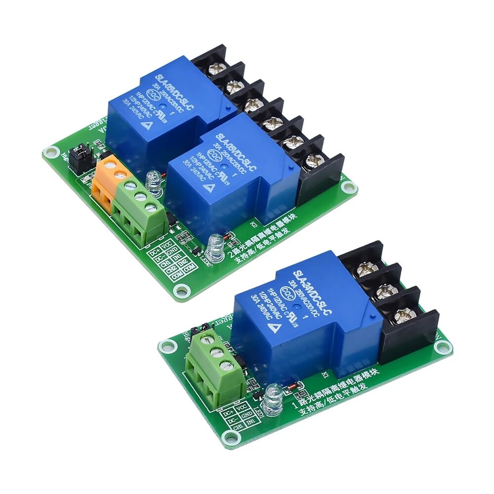 

30A 5V 12V 24V 1/2 Channel Relay Module with Optocoupler Isolation Supports High and Low Level Trigger