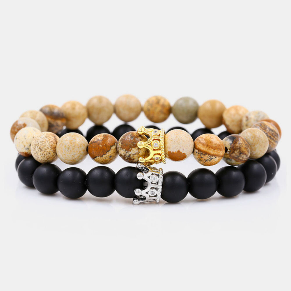 1 / 2 Pcs Vintage Classic Wood Beaded Alloy Frosted Bracelet Micro Set Small Crown Beaded Bracelet
