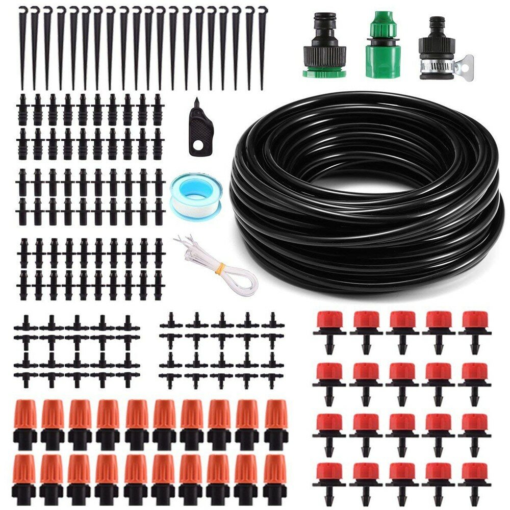 

166Pcs 50ft /15m Automatic Drip Irrigation Plant Watering Kit Mist Cooling Irrigation System for Greenhouse