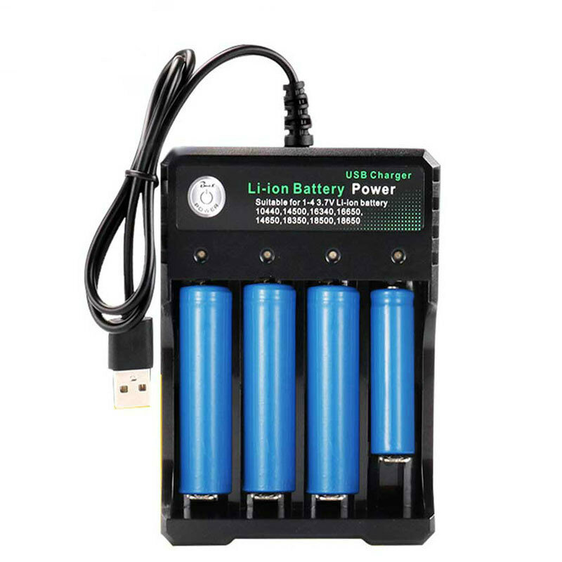 

4 Slots 110V/220V 18650 USB Battery Charger for 3.7V Rechargeable Lithium 10440 14500 16340 16650 14650 18350 18500 Batt