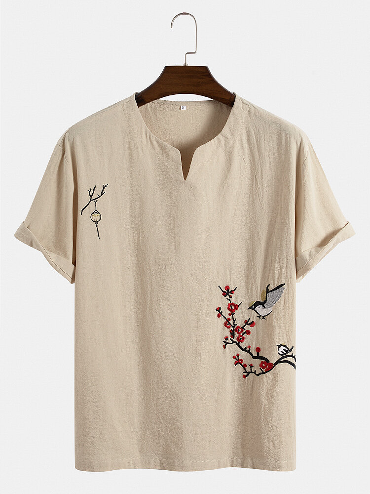 

Mens Bird Flower Embroidery 100% Cotton Shirts