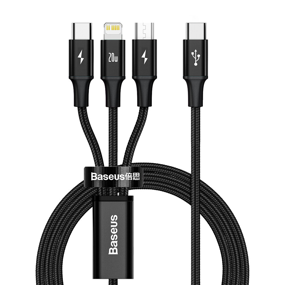 Baseus 3-In-1 Type-C to Micro USB/IP/Type-C Fast Charging Cable PD 20W 480Mbps 1.5M Cable