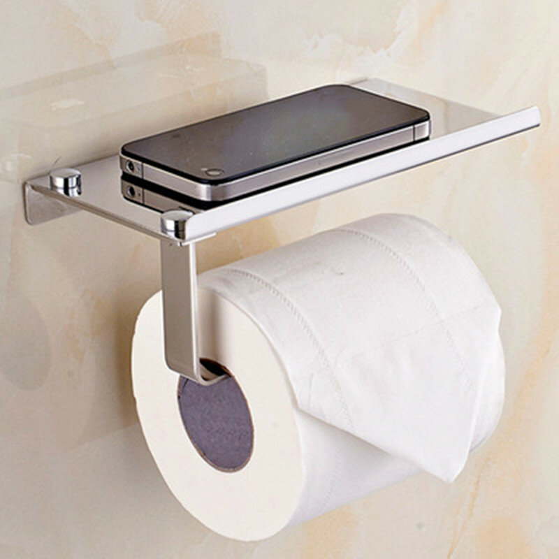 Wall Mounted Bathroom Toilet Paper With Phone Holder Rack Tissue Roll Stand Home