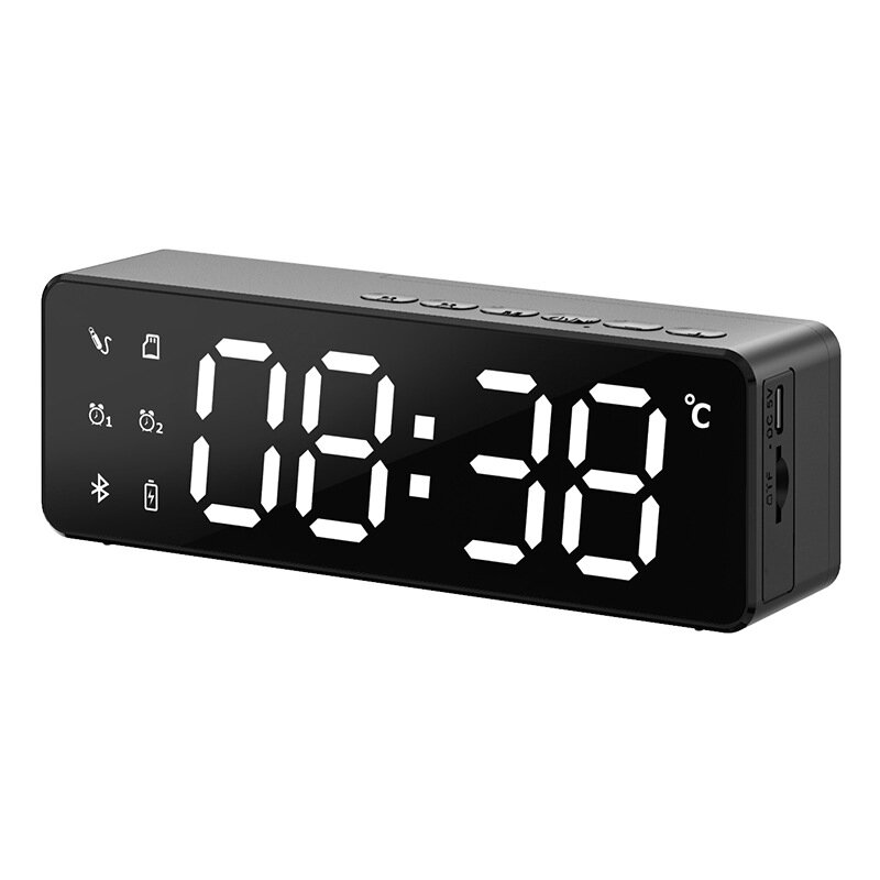 B119 bluetooth 5.0 Speaker Alarm Clock Multiple Play Modes LED Mirror Speaker with FM Function 360° Surround Stereo Sound Real-time Temperature...