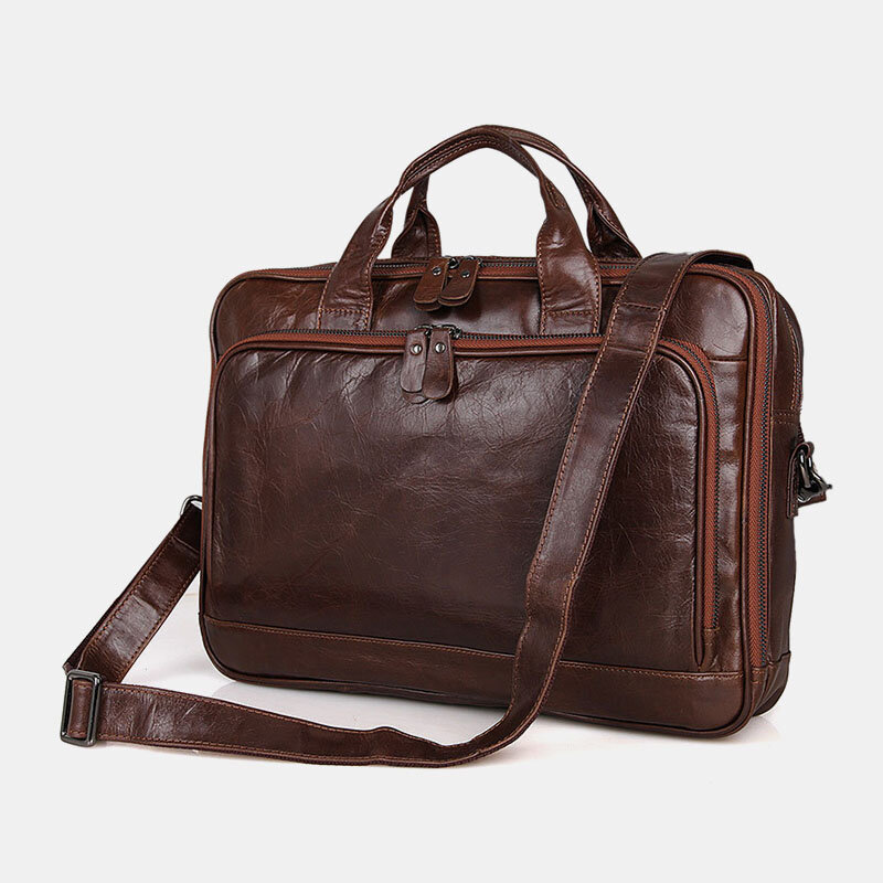 

Men Genuine Leather Business Retro 15.6 Inch Laptop Bag Multi-carry Handbag Briefcase Crossbody Bag