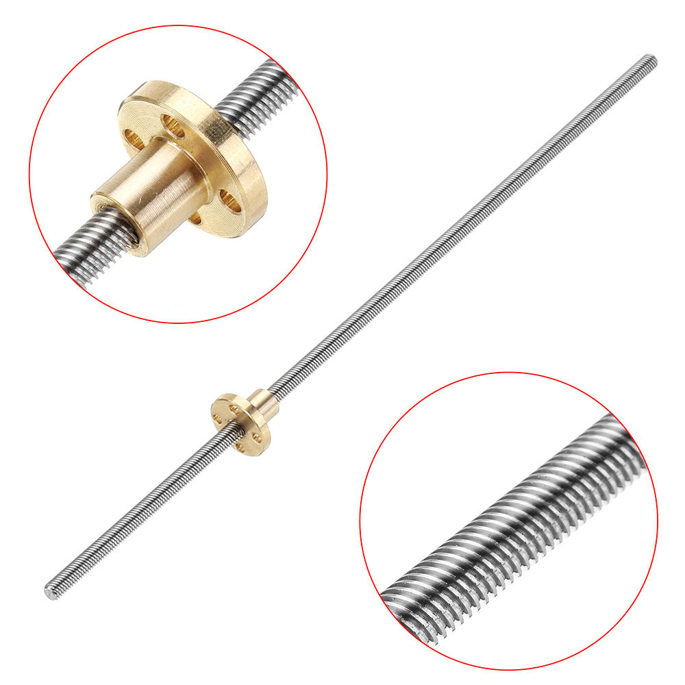 Machifit 500mm T6 Lead Screw 6mm Thread 1mm Pitch Lead Screw with Flange Copper Nut