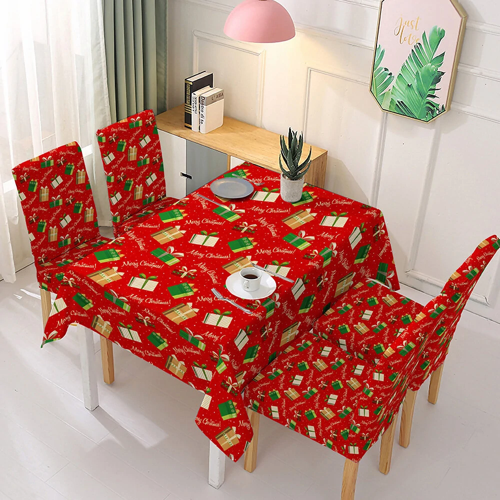 banggood.com | Christmas Tablecloth Chair Cover 3D Print Gift Box Table Cloth Seat Protector Slipcover for Party Banquet Hotels Kitchen Home Office - 1pc chair cover