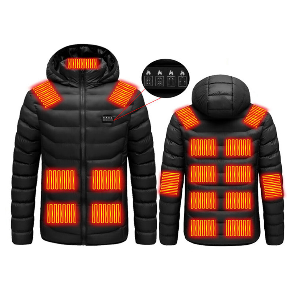 Jaqueta aquecida para homens e mulheres para o inverno, com aquecimento USB em 19 áreas, 4 interruptores, 3 controles de temperatura e revestimento externo para roupas esportivas.