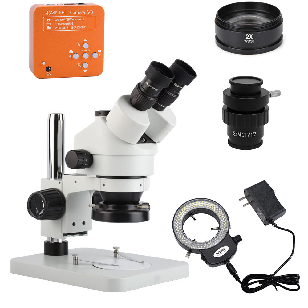 

HAYEAR 7X-90X Zoom Trinocular Stereo Microscope with 48mp Digital Eyepiece 1080P Camera Illuminated Industrial Repairing