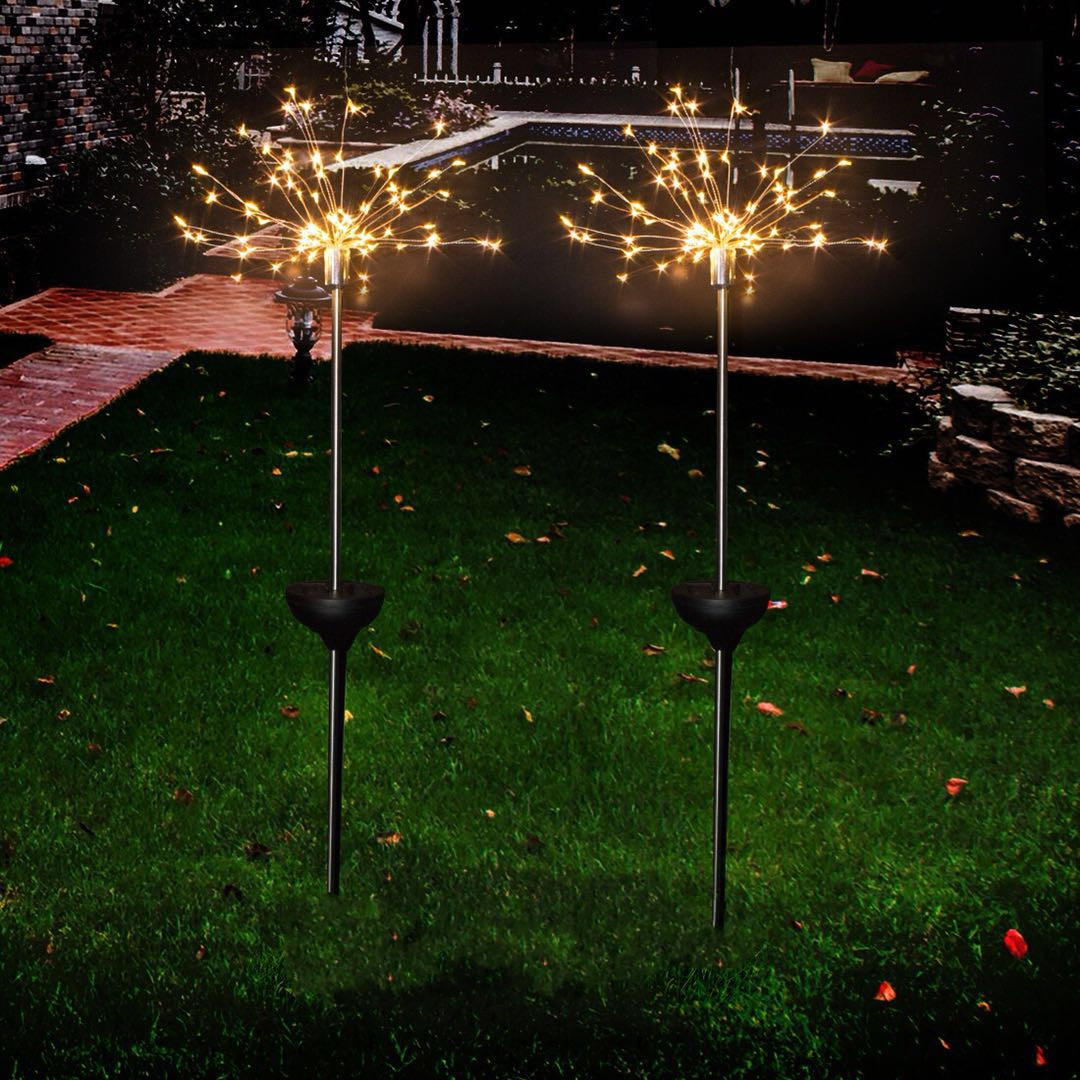 LUSTREON Solar Powered Warm White 90 LED Vuurwerk Starburst Landscape Lawn Light voor Outdoor Garden