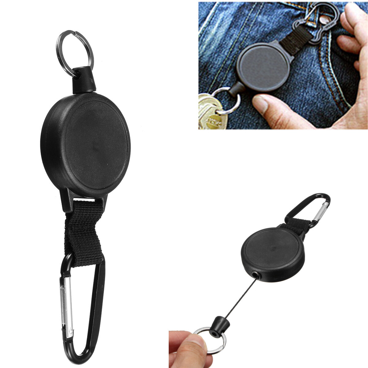 EDC portable rétractable Keychain Outdoor poche mousqueton anti-perte Gadget