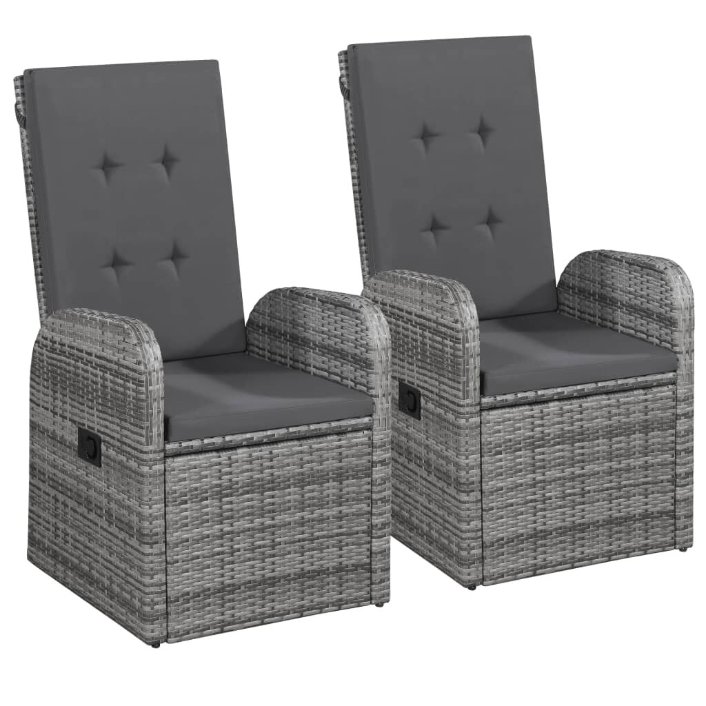 Reclining Garden Chairs 2 pcs with Cushions Poly Rattan Gray