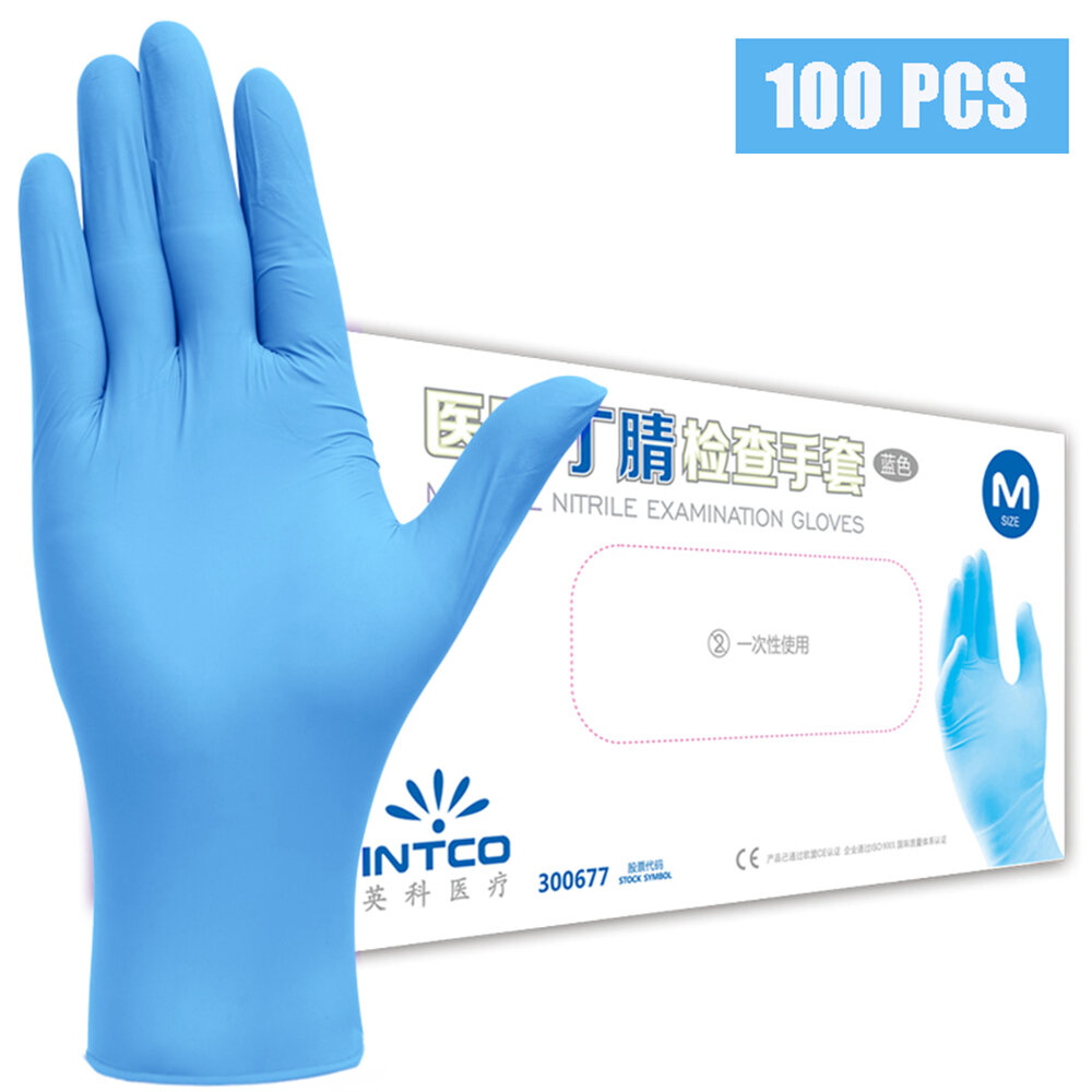 100 szt. Jednorazowe rękawice z niebieskiego nitrylu z PCV Zapobiegają infekcji Zmywanie naczyń Rękawice kuchenne odporne na przecięcie Czyszczenie Rękawice ochronne