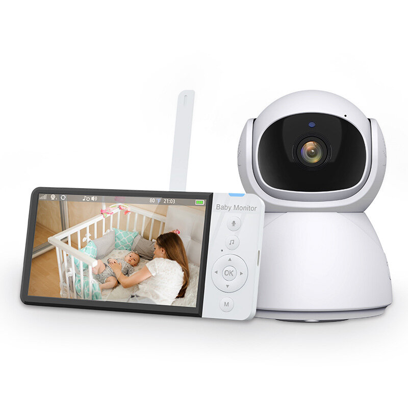 ABM700 5 inch IPS Scherm Draadloze Video Baby Monitor met Nanny PTZ Camera 5000mAh Batterij Tweewegs Audio Liedje Voedingstijd Herinnering SD TF Kaart Opname Camera's EU Stekker