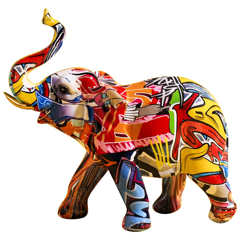 

Creative Painted Colorful Elephant Resin Craft Ornament Home Living RoomCabinet Porch Cabinet Decorations